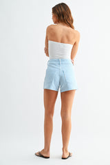 Utility Denim Shorts Light Blue Stripe
