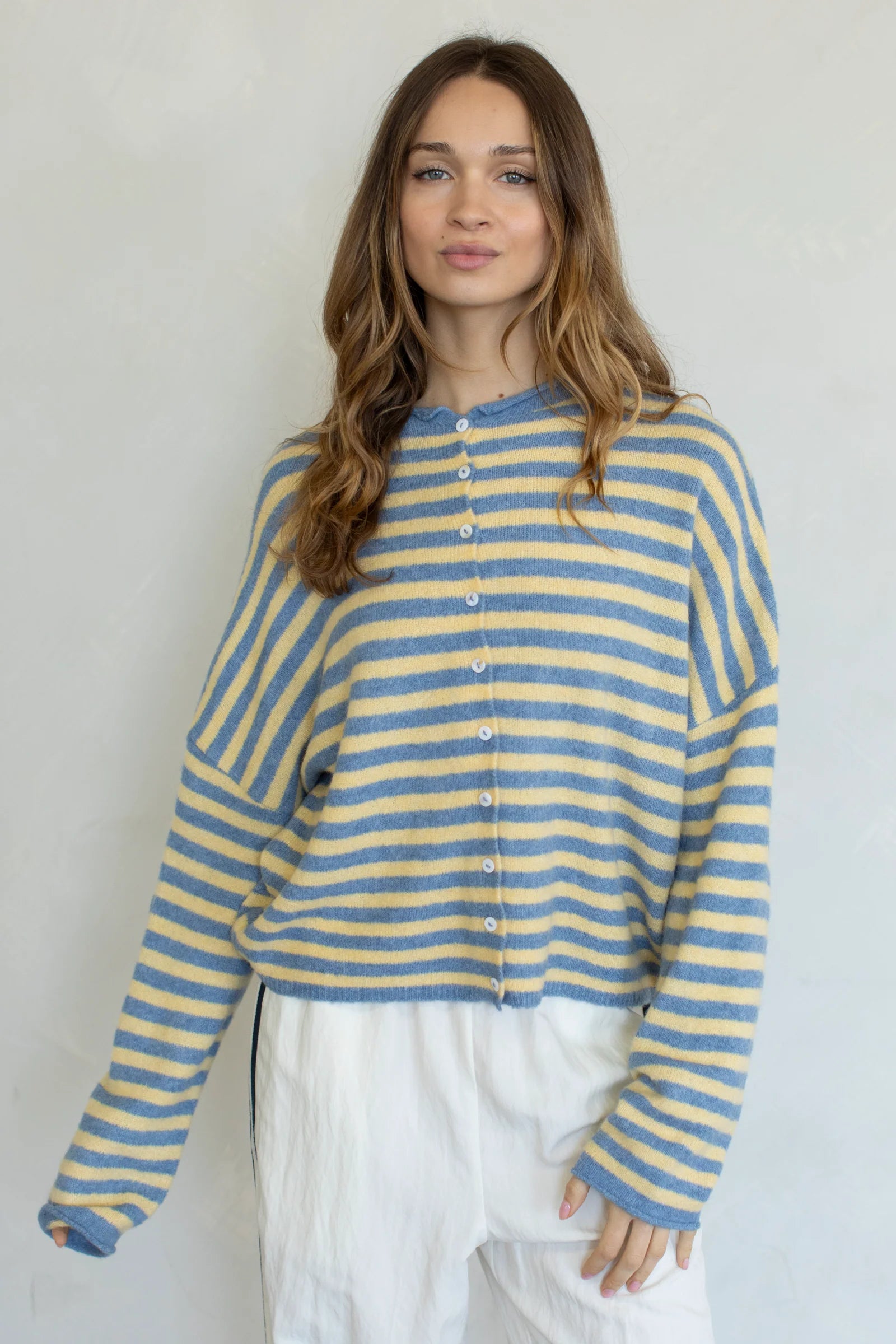 Striped Piper Cardigan Light Blue + Butter