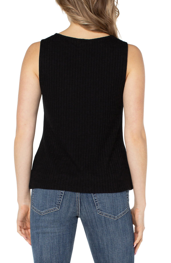 Sleeveless Boat Neck Rib Knit Top Black