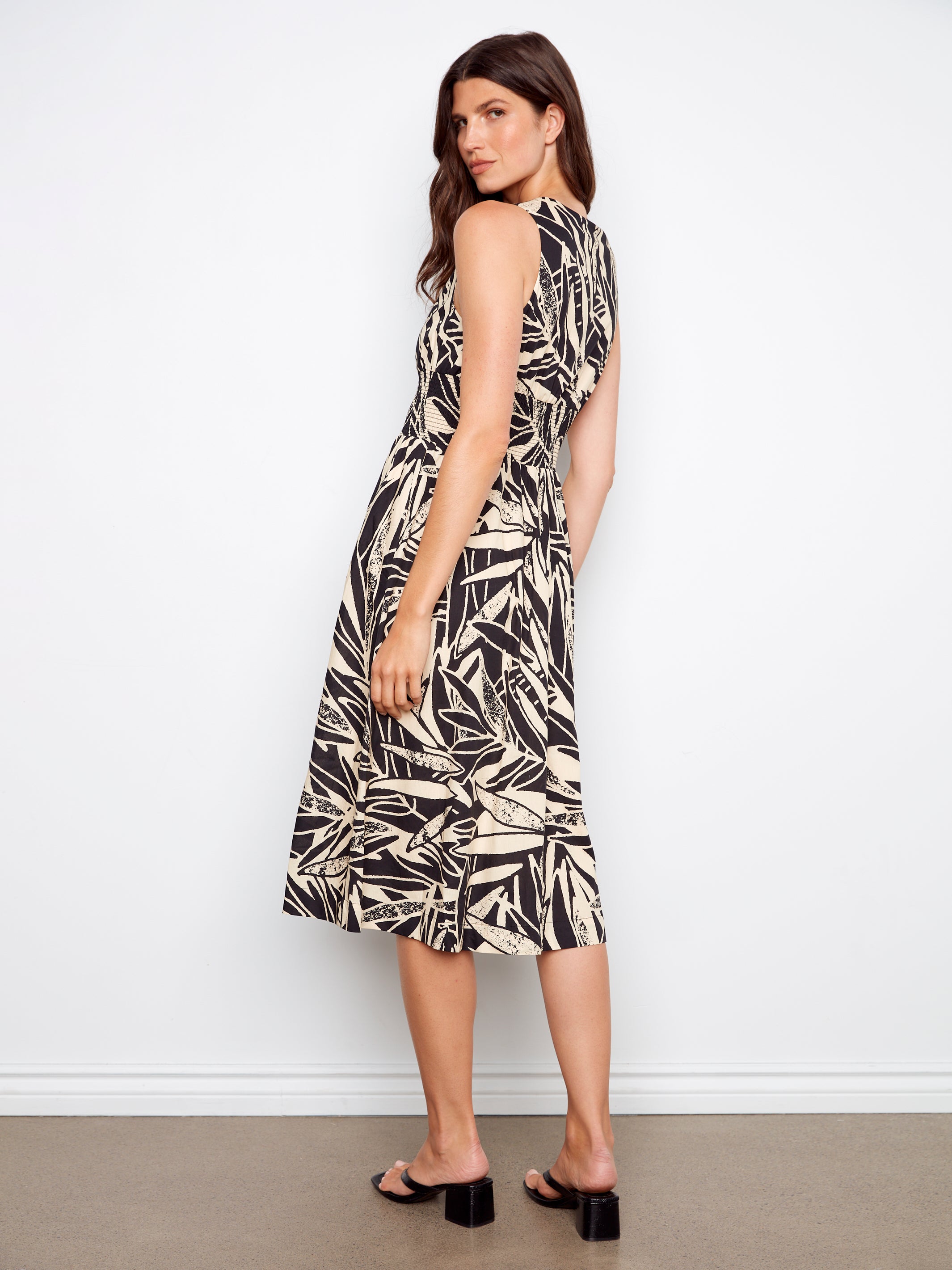 Printed Cotton Voile Front Zip Midi Dress Luna