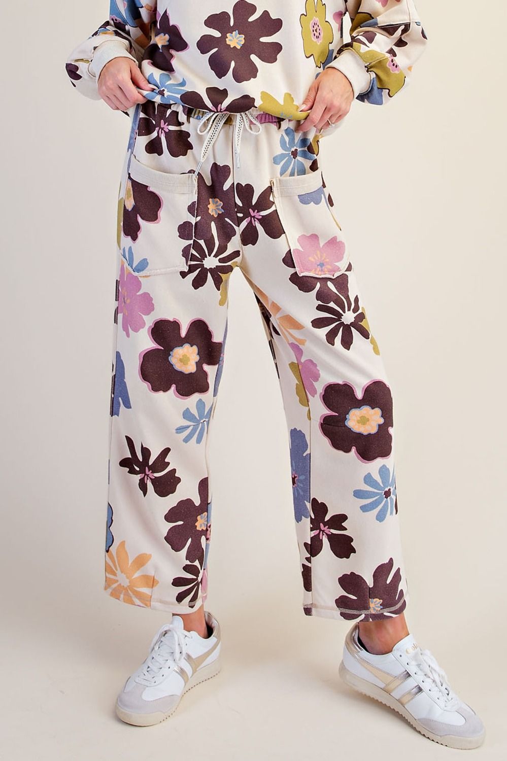 Floral Print Washed Terry Pants M