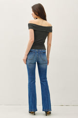 Ribbed Off Shoulder Top Charcoal