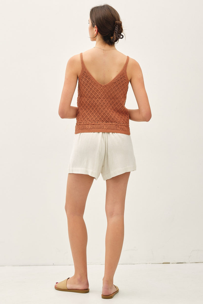 Crochet Knit Detailed Vneck Tank Rust