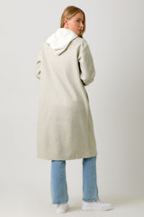 Two Fer Hoodie Solid Long Buttoned Coat Oatmeal