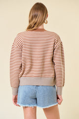 Colorblock Stripe Button Down Cardi Caramel Mix