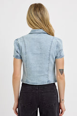 Button Down Short Sleeve Denim Shirt Light