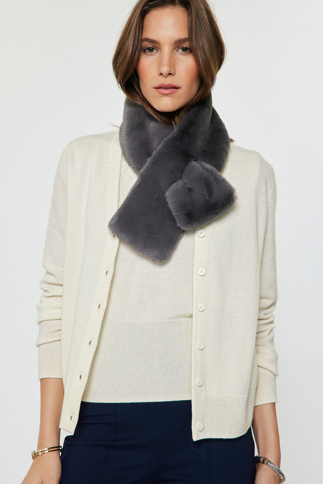 Long Fur Muffler Scarf Charcoal