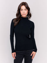 Basic Ribbed Mock Neck Sweater Top Black