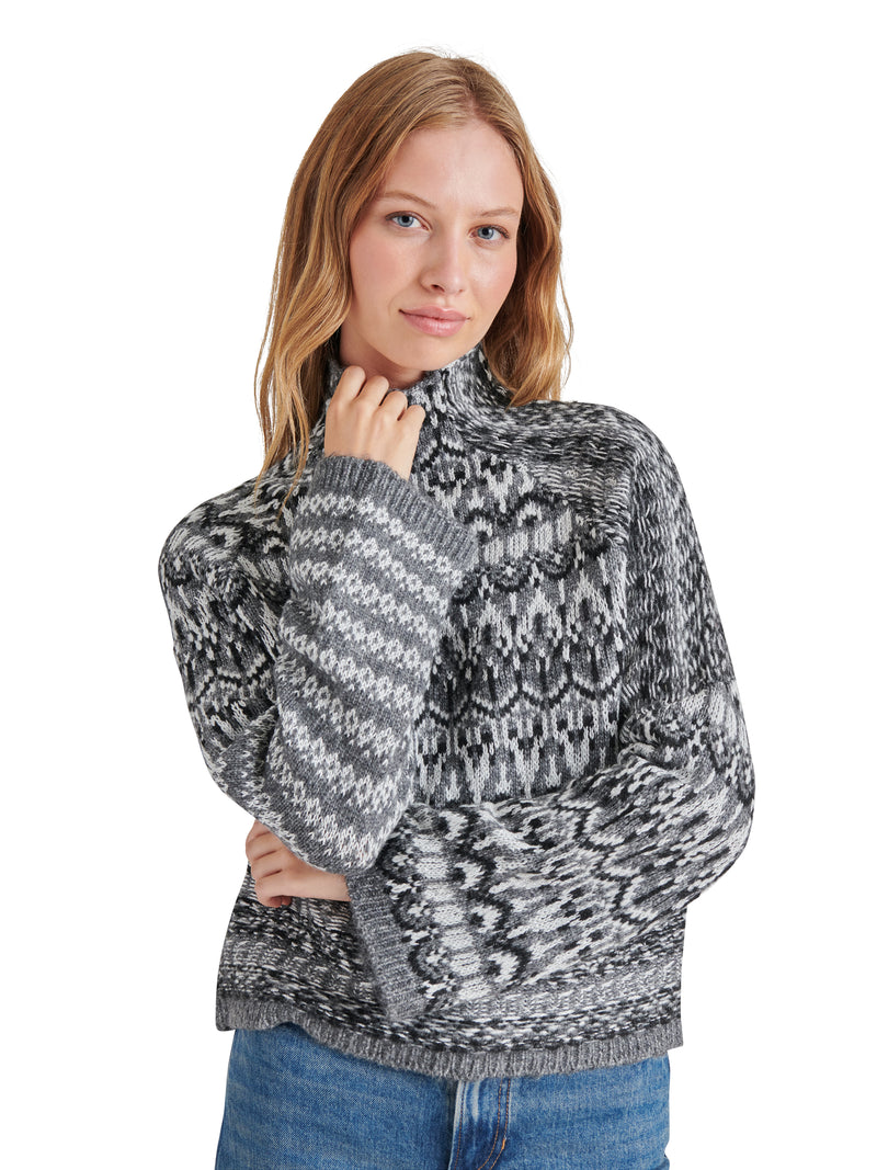 Indie Printed Turtleneck Sweater Charcoal Grey