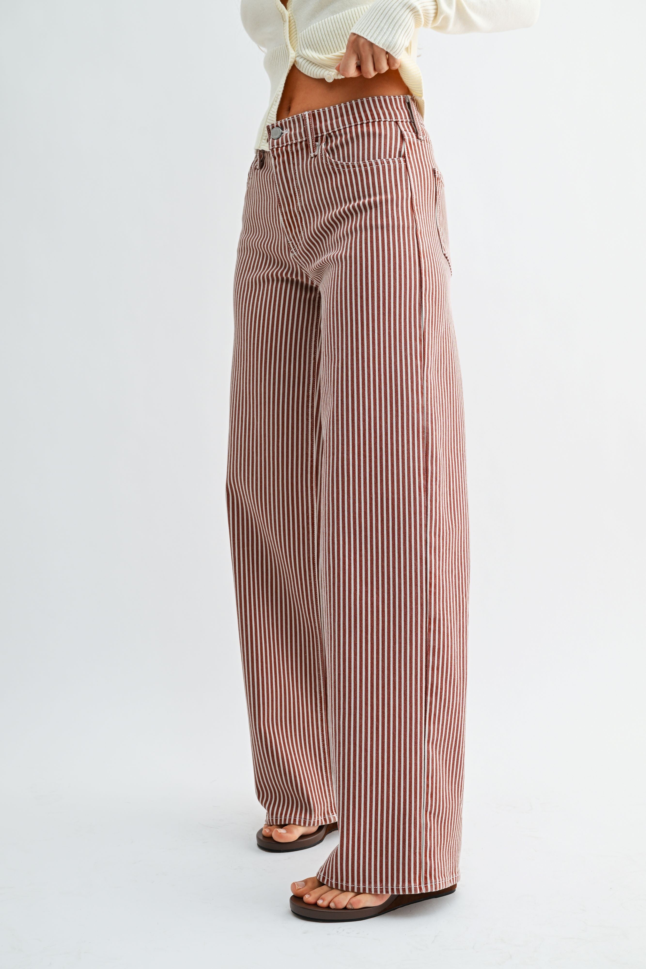Relaxed Wide Leg Stripe Denim Pants Spice Brown Stripe