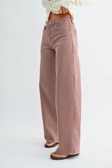 Relaxed Wide Leg Stripe Denim Pants Spice Brown Stripe