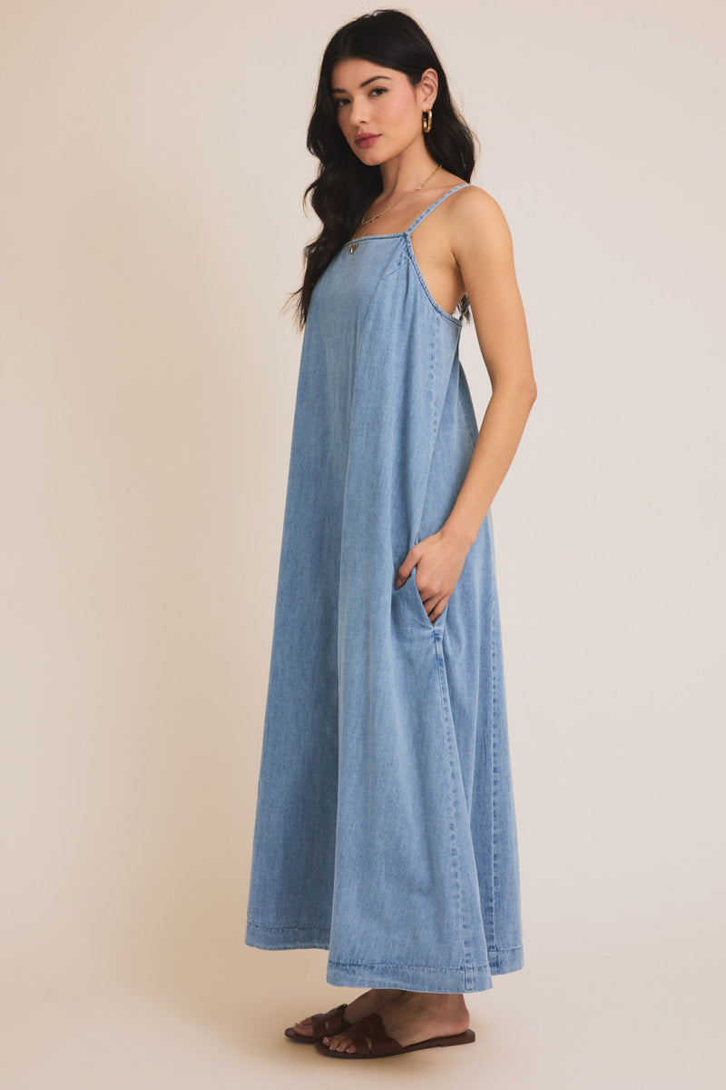 Sleeveless A Line Denim Maxi Dress Denim