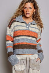 Bold Striped Retro Collared Sweater