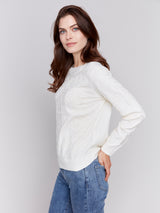 Jacquard Knit Round Hem Sweater Ecru