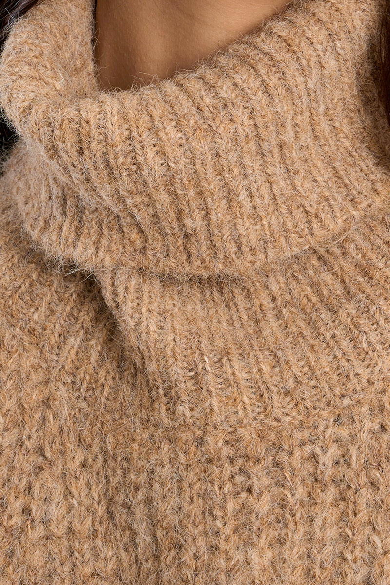 Sleeveless Popover Turtleneck Sweater Beige
