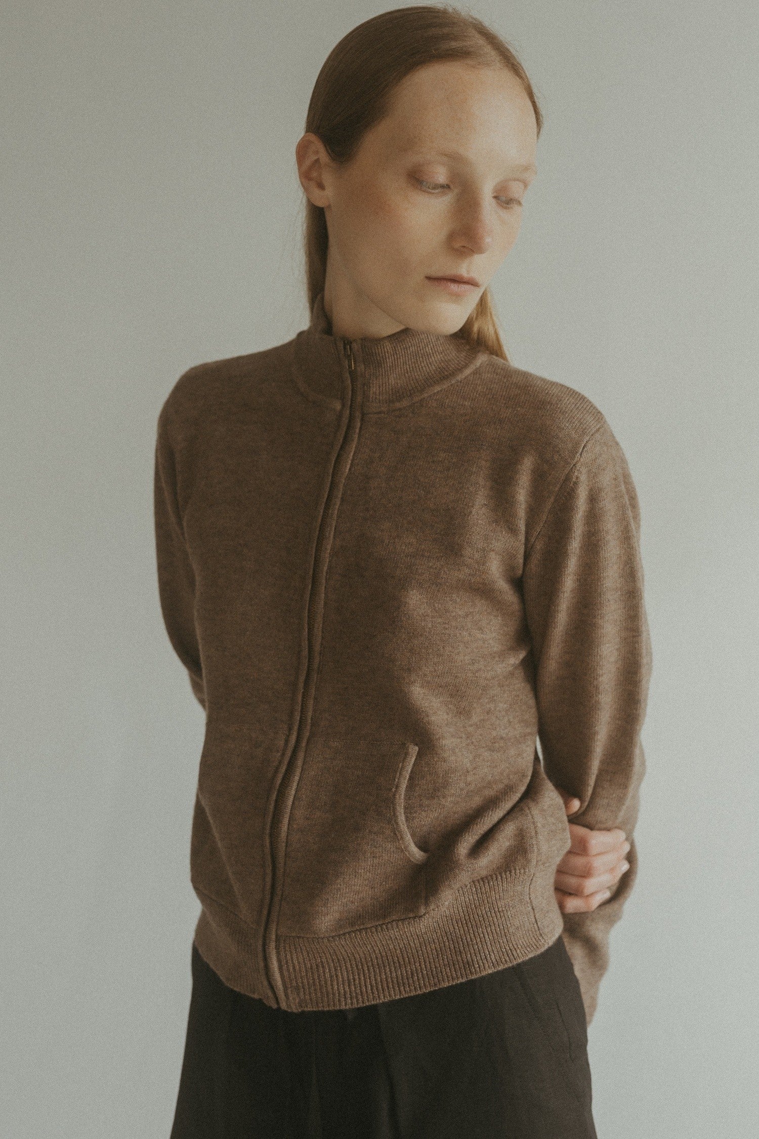 Allison Sweater Knit Zip Up Mocha