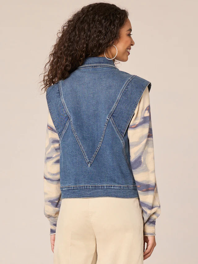 Hidden Seam Pockets Flange Vest Mid Blue Artisianal
