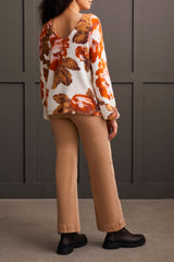 Multi Wear Fuzzy Printed Sweater Burnt Orange Floral