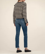 Cynia Stripe Buttoned Cardi Black + Beige