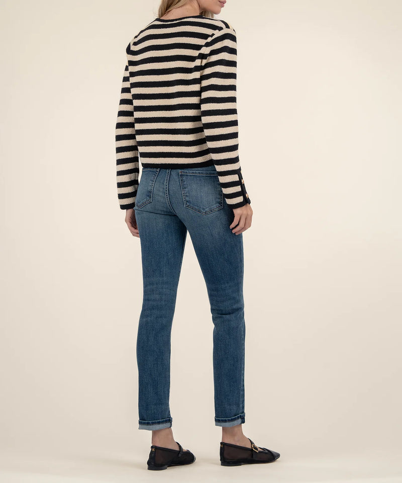 Cynia Stripe Buttoned Cardi Black + Beige