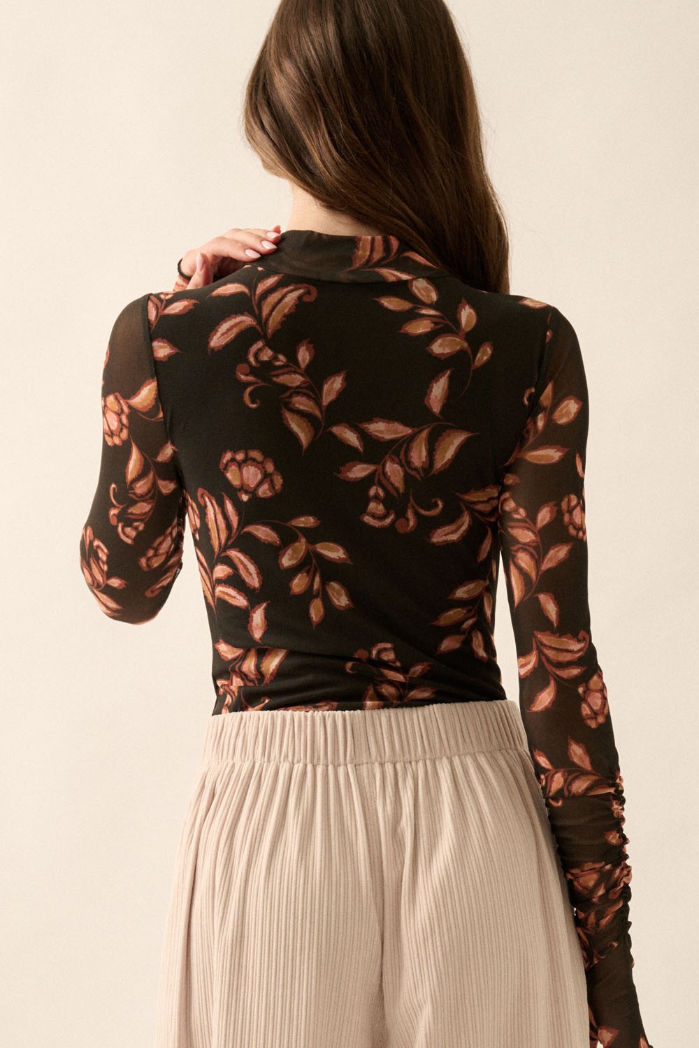 Floral Mesh Knit Bodysuit Black