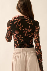 Floral Mesh Knit Bodysuit Black