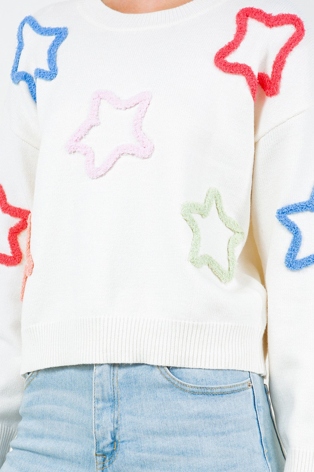 Boucle Stars Crew Neck Sweater Ivory