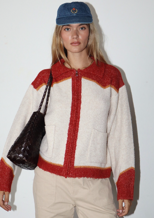 Catch & Release Fisherman Cardigan Oatmeal Red