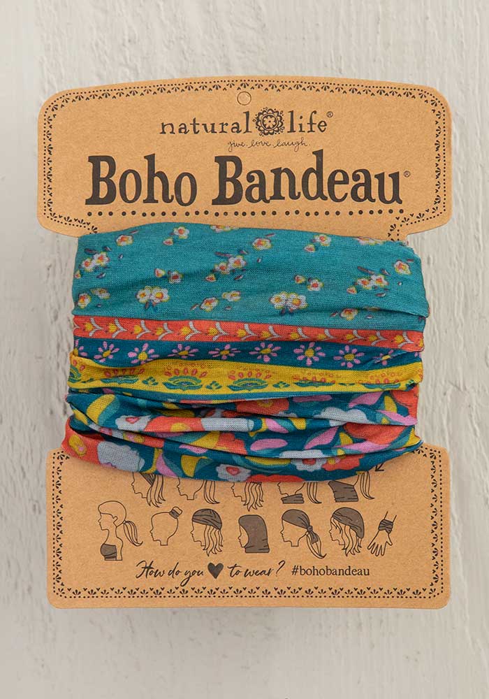 Full Boho Bandeau Turq Floral Border Stripes