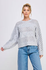 Open Knit Oversized Cable Knit Sweater Heather Grey