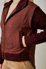 Quilted Knit Mixed Media Jacket Burgundy