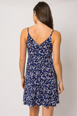 Sleeveless Vneck Floral Ditsy Mini Dress Navy