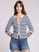 Sadie Buttoned Top White + Navy
