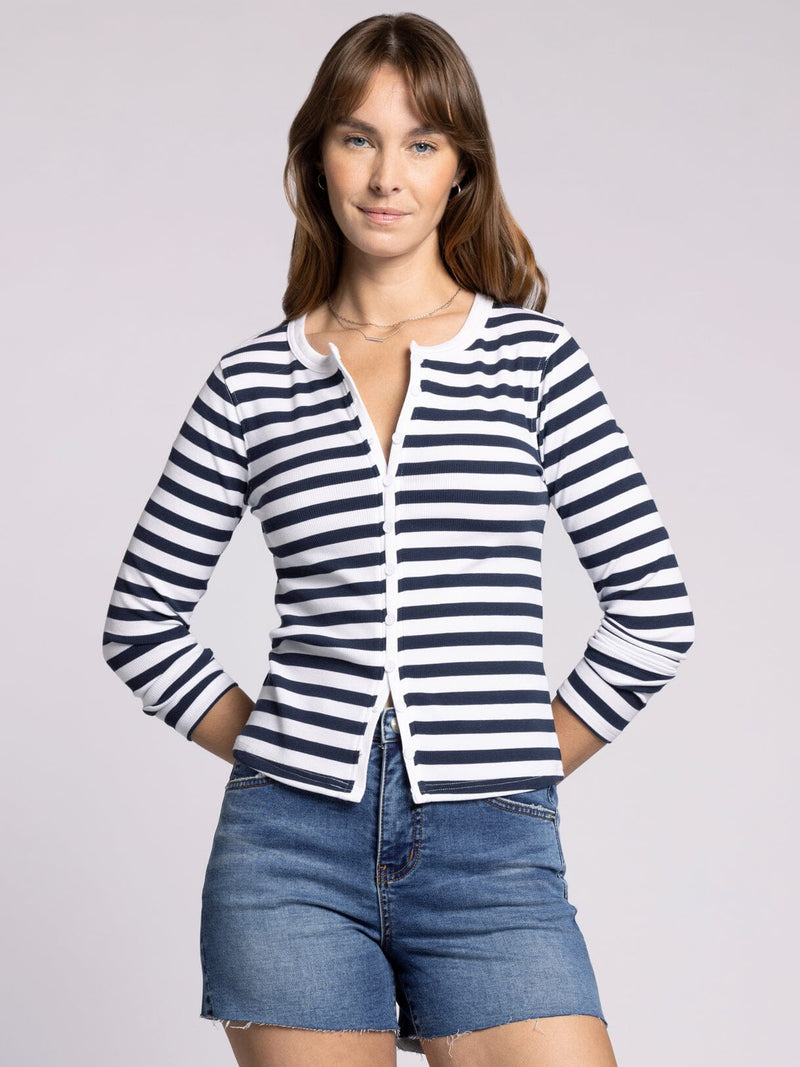 Sadie Buttoned Top White + Navy