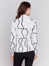 Gutsy Print Mock Neck Knit Sweater Black + Cream