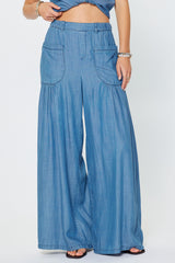 Chambray Wide Leg Palazzo Pants Chambray