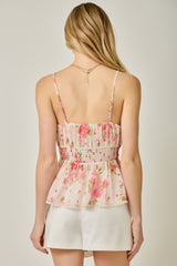 Lace Edging Floral Print Flowy Cami Ivory + Rose