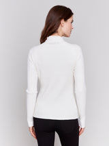 Basic Ribbed Mock Neck Sweater Top Ecru
