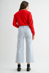 High Rise Wide Leg Cropped Stripe Pants Curious Blue