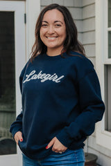 Classic Fleece Lakegirl Script Crew Sweatshirt Navy