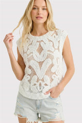 Crochet Scrolls Sweater Tank Off White