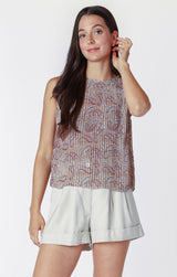 Pleated Texture Print Tank Neutral Paisley
