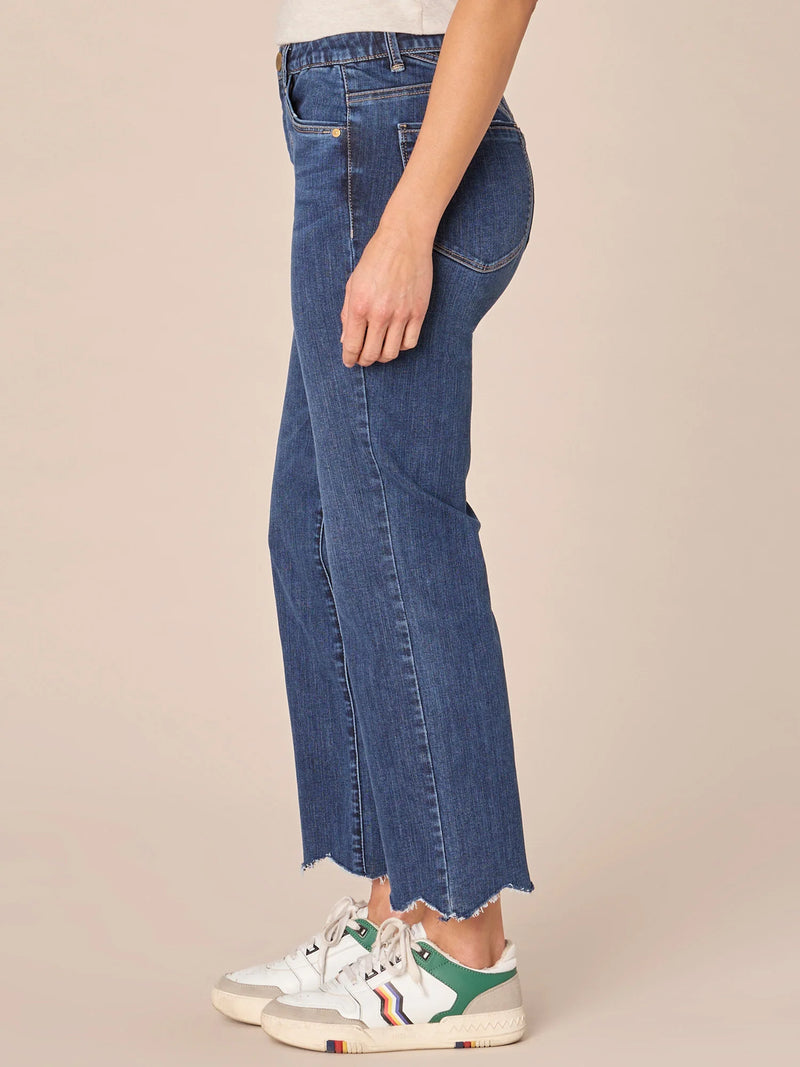 Skyrise Destroyed Scallop Hem Barley Boot Jeans Blue Denim