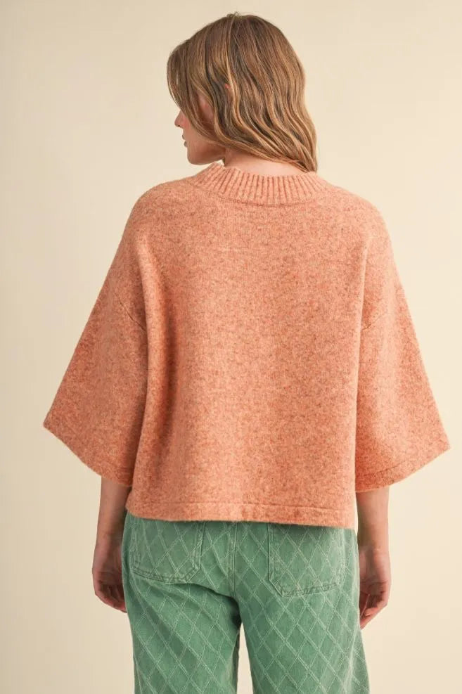 Short Sleeve Boxy Sweater Cardigan Rust Lemon