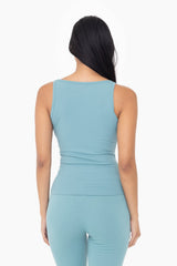 Square Neck Ribbed Tank Grey Teal
