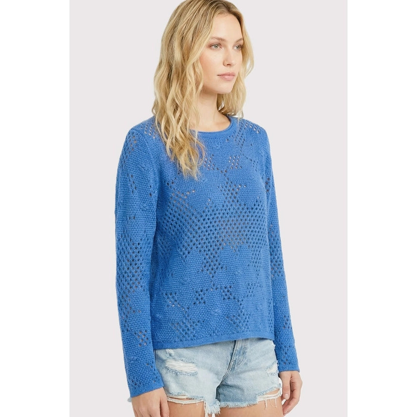 Flower Crochet Sweater Blue