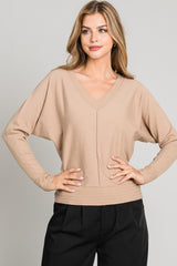 Textured Stripe Hem Sweater Top Camel