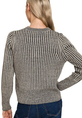 Two Tone Zip Up Sweater Black