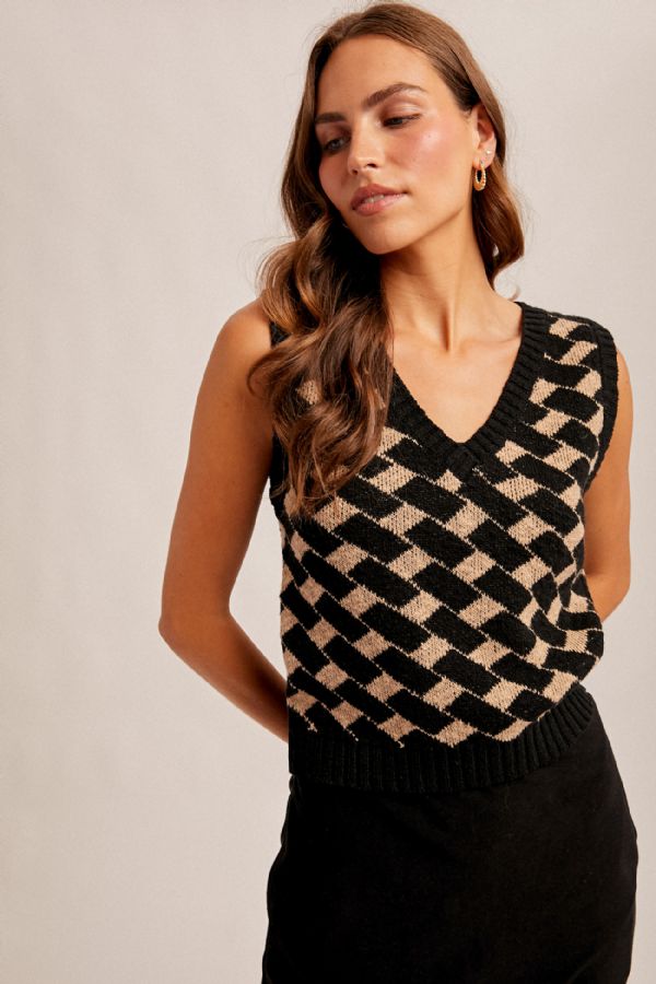 Vneck Slub Textured Vest Black