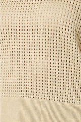 Open Knit Mock Neck Zip Up Sweater Top Oatmeal
